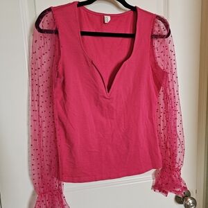 SHEIN Fuchsia Blouse with Sheer Polka Dot Sleeves